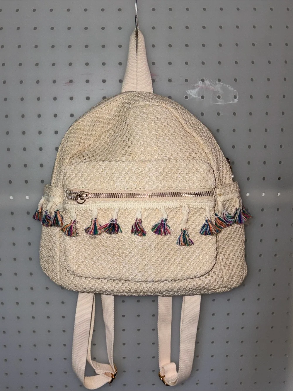 Cream Woven Tassel Accent Backpack - Women